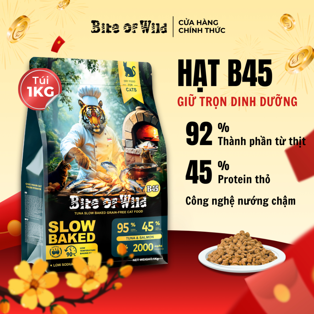 Thức ăn cho mèo Bite Of Wild B45 gói 1kg, 95% thịt tươi, không độn ngũ cốc, cho mèo mọi lứa tuổi