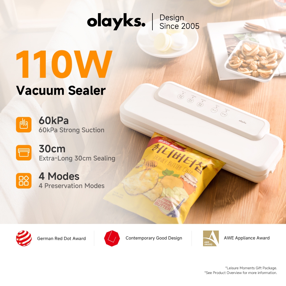 Olayks Máy hút chân không | Lực hút 60kPa | Máy đóng gói thực phẩm tự động một chạm nhỏ gọn với hệ thống hút chân không ngoài | Chế độ khô/ẩm/tươi cho mọi nhu cầu bảo quản