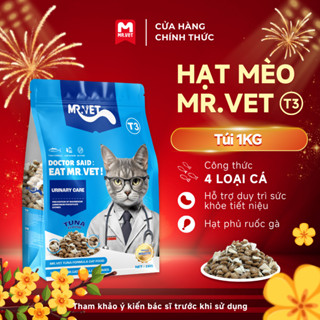 Thức ăn cho mèo MRVET mới toàn diện T3 gói 1KG với 4 loại cá: ngừ, Cá thu, Cá bonito, cá cơm