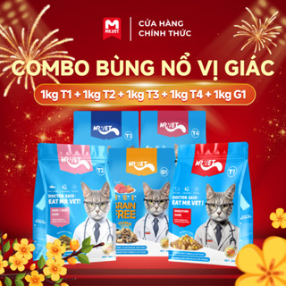 Thức ăn cho mèo Mrvet COMBO BÙNG NỔ VỊ GIÁC G1 + T1 + T2 + T3 + T4 Gói 1KG cho mèo mọi lứa tuổi