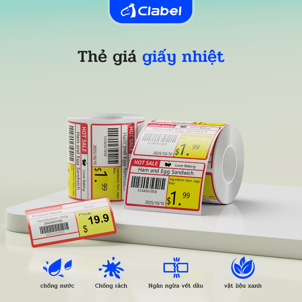 Clabel  221B / 230B / 320B / S1 Thẻ giá giấy siêu thị  nhãn giá thực phẩm, nhãn giá khuyến mãi, nhãn