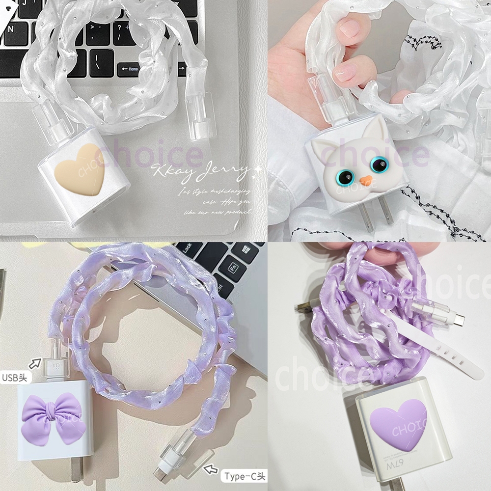 Vỏ sạc dây bảo vệ cáp gạc hoạt hình dễ thương Tương thích cho OPPO Find X8 Pro 80w 18w 20W 30w 33w 4