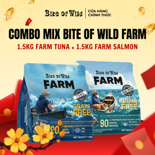 Combo Mix 2 Hạt Mèo Bite Of Wild Gói 1.5KG Cá Hồi, Cá Ngừ, 90% Cá Na Uy, Gà Nuôi Thả, 6 Loại Chất Xơ