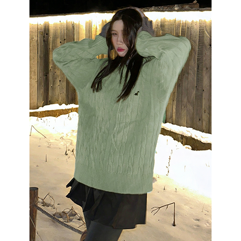 KOKONOMI Áo len dệt kim dài tay cổ tròn thêu