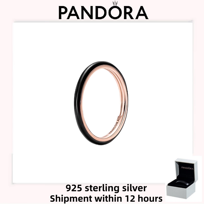 Nhẫn tráng men đen S925 Sterling Silver Pandora chính hãng