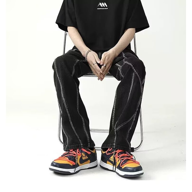 【S-5XL】Quần jean ống đứng retro quần hiphop nam denim phong cách Hàn Quốc quần bò nam boy phố hiphop