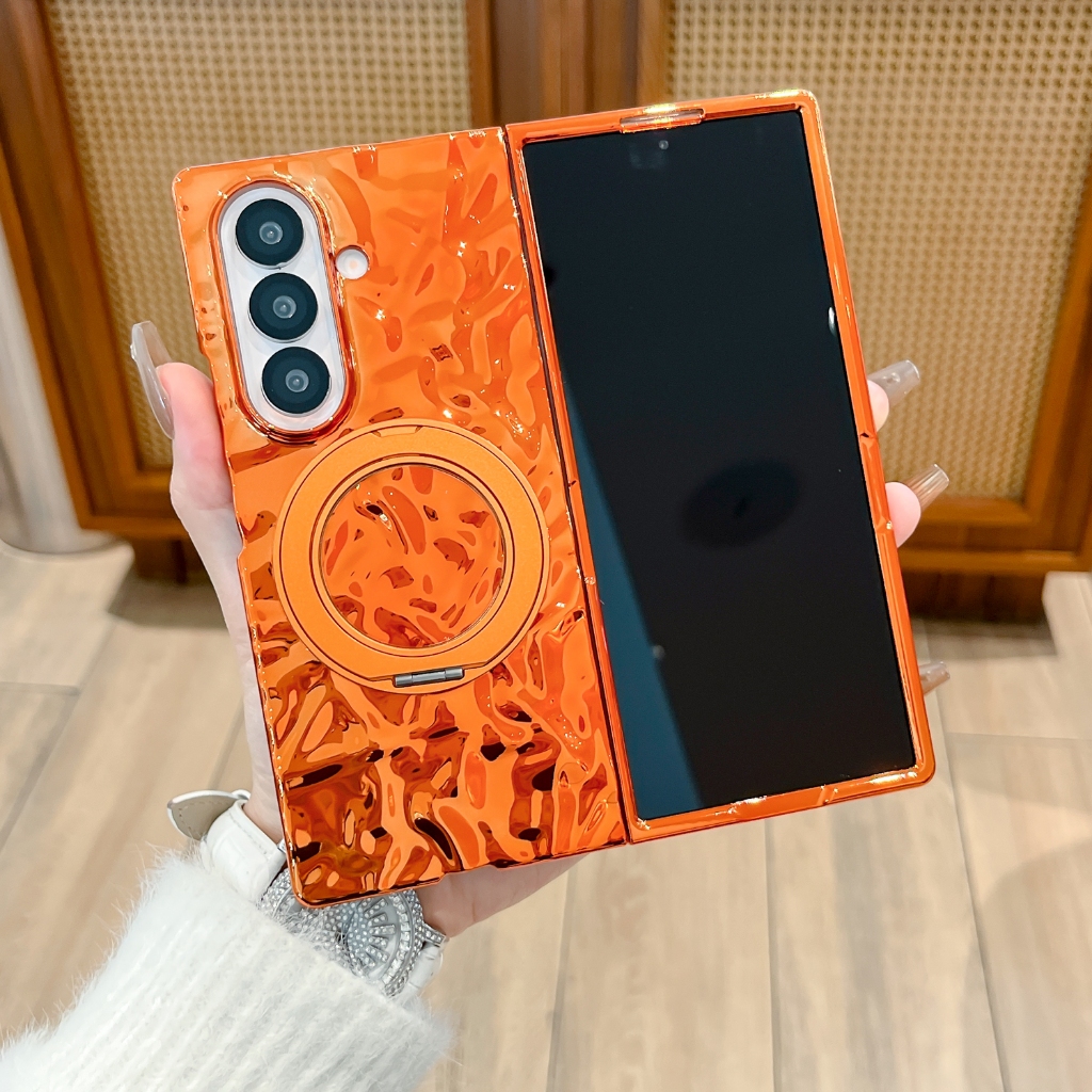 Ốp Lưng Cho Samsung Galaxy Z FOLD 7 6 FOLD7 FOLD6 Ốp lưng Màu Cam Siêu Mỏng Cứng Ốp Lưng Có Giá Đỡ N