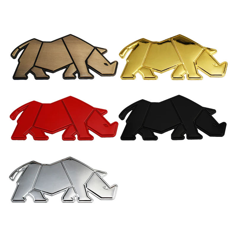 3D Rhinoceros Logo Kim Loại Biểu Tượng Thân Xe Phía Sau Thân Xe Huy Hiệu Miếng Dán Fender Bên Đề Can
