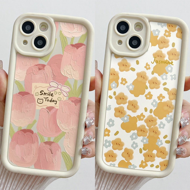 Ốp Lưng Cho Samsung Galaxy S25 S24 S23 S22 S21 S20 Plus Ultra FE M55 M54 M51 A56 A55 A54 A53 A52 A51 A50 A73 A72 A71 Hình Bầu Dục Mắt Lớn Mềm Ốp Lưng Điện Thoại Motif Jasmine Và Tulip