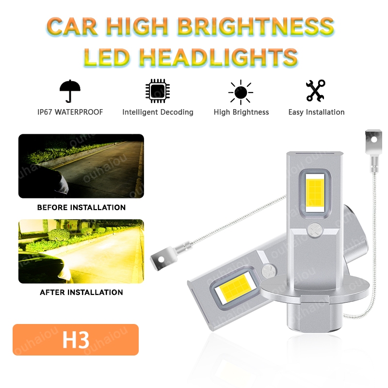 2 Chiếc Chất Lượng Cao Sương Mù Bóng Đèn LED 6000K 12V 4000LM CSP 3570 chip Đèn Pha Ô Tô H3 Canbus B