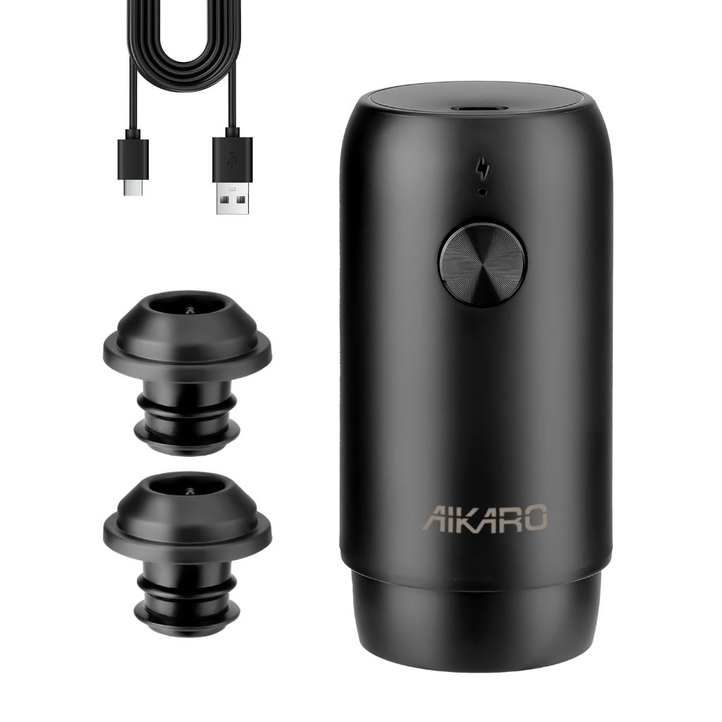 AIKARO - Máy hút chân không tiết kiệm rượu điện với 2 nút chai Bảo quản rượu vang tự động, có thể sạc lại