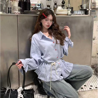 Kii Wii Áo sơ mi dài tay thêu đẹp cho nữ mùa xuân 260119