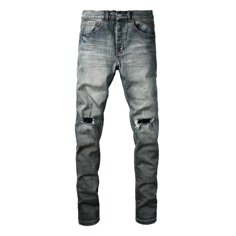 Purple new men jeans blue stretch slim fit ripped jeans high-quality hip-hop men denim pants