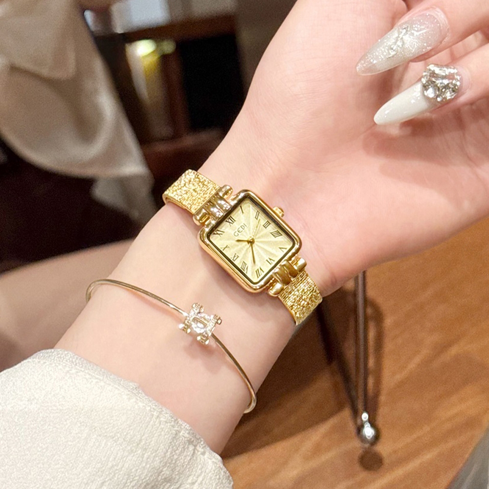 Đồng hồ nữ GEDI Đồng hồ nữ vuông vàng tinh tế Đồng hồ thạch anh thanh lịch sang trọng