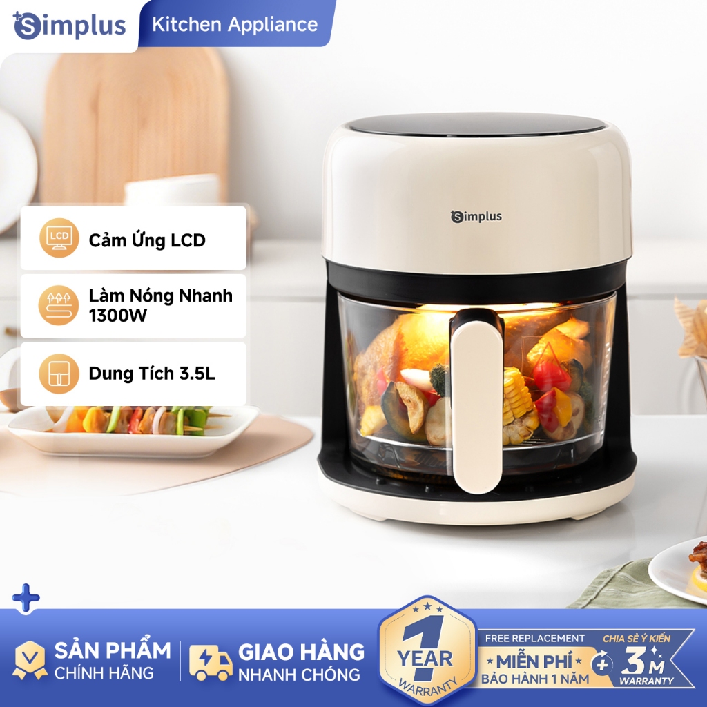 Simplus Nồi chiên không dầu - Dung tích 3.5L Giỏ chiên thủy tinh KQZG017 - Bảo Hành 1 Năm 1 Đổi 1