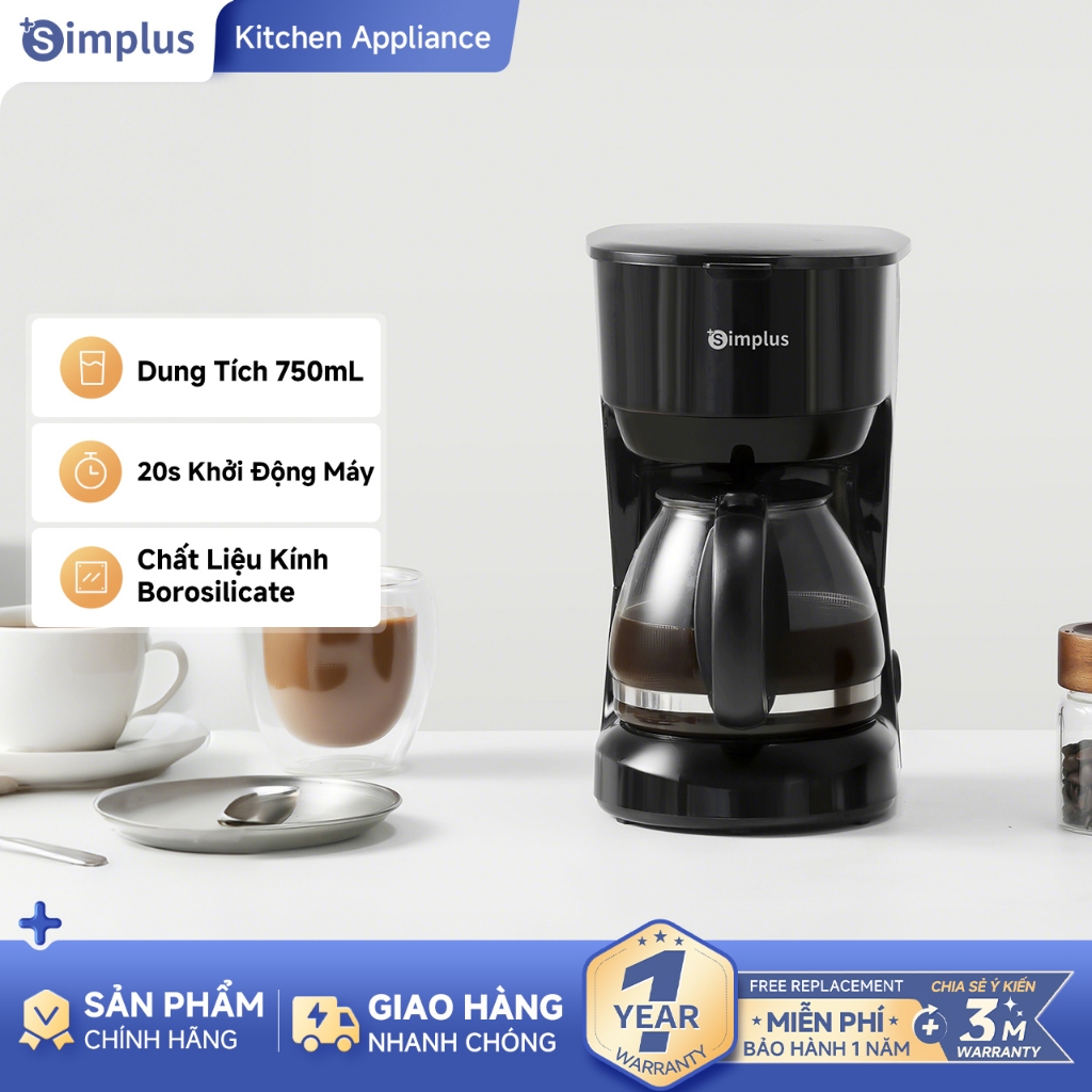 Simplus Máy pha cà phê Dạng đồng hồ cát tự động Đa chức năng Dung tích lơn 600ml  KFJH011- Bảo Hành 1 Năm 1 Đổi 1