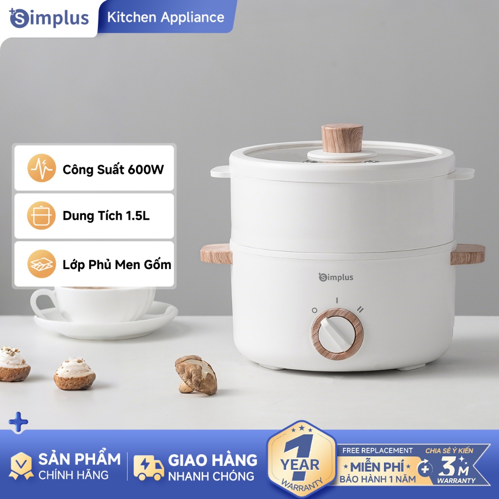 Simplus Nồi Điện Đa Năng 1.5L Chảo Chống Dính Nồi Nóng Nhỏ Kiểm Soát Nhiệt Độ Tốc Độ Dài DZGH003 - B