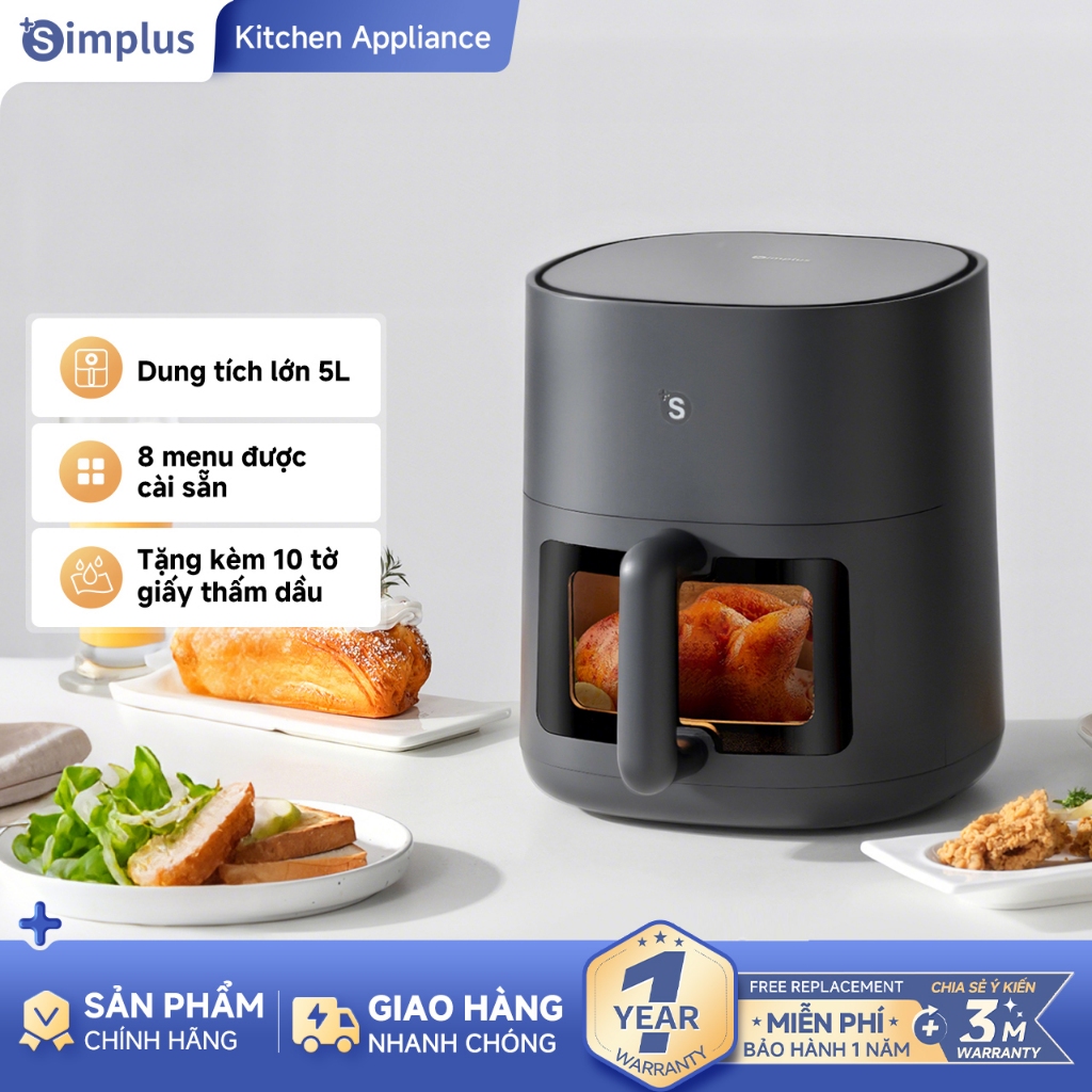 Simplus Gen-S N1 Pro Nồi chiên không dầu  Có ô cửa sổ  Dung tích lớn 5L  Gia dụng  Màn hình cảm ứng  Nhiều chức năng KQZG015GY