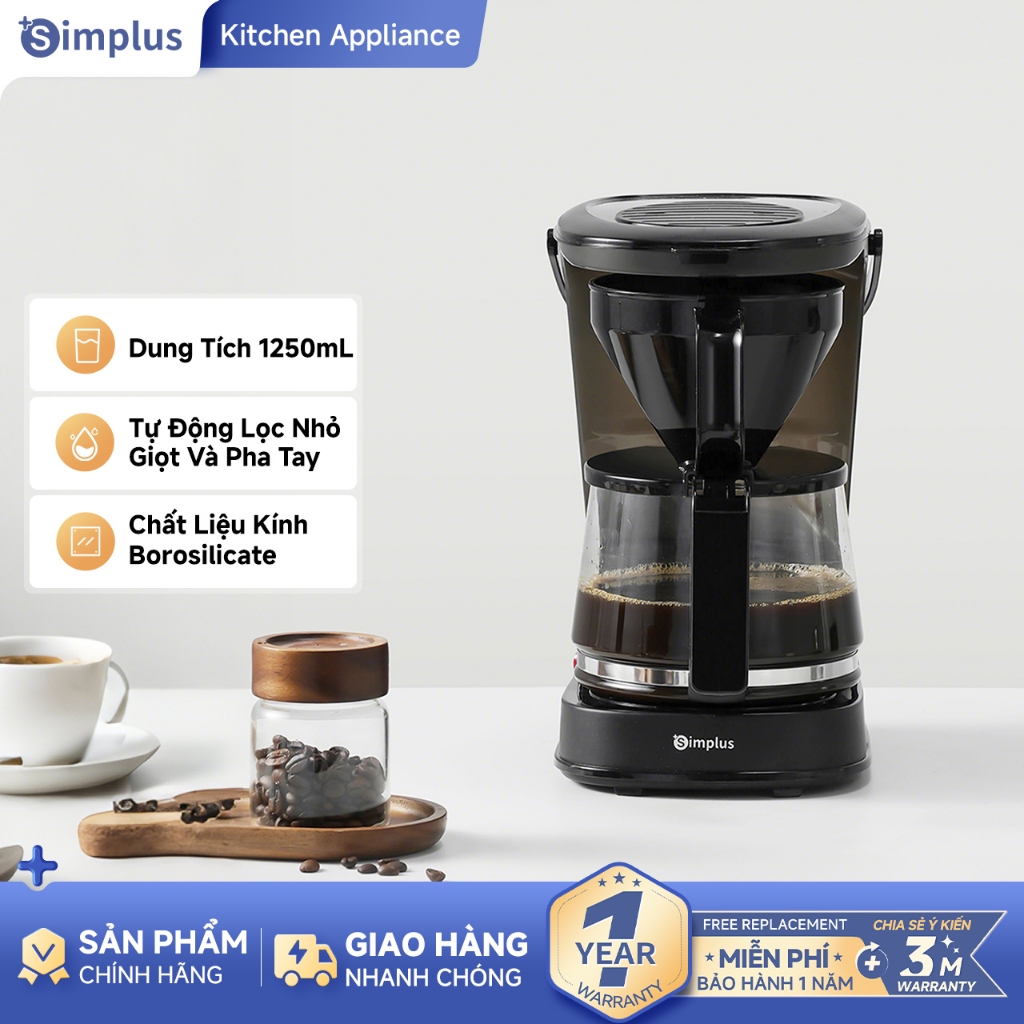 Simplus Máy pha cà phê Americano Nâng cấp Dung tích lớn 1.2L KFJH012 - Bảo Hành 1 Năm 1 Đổi 1