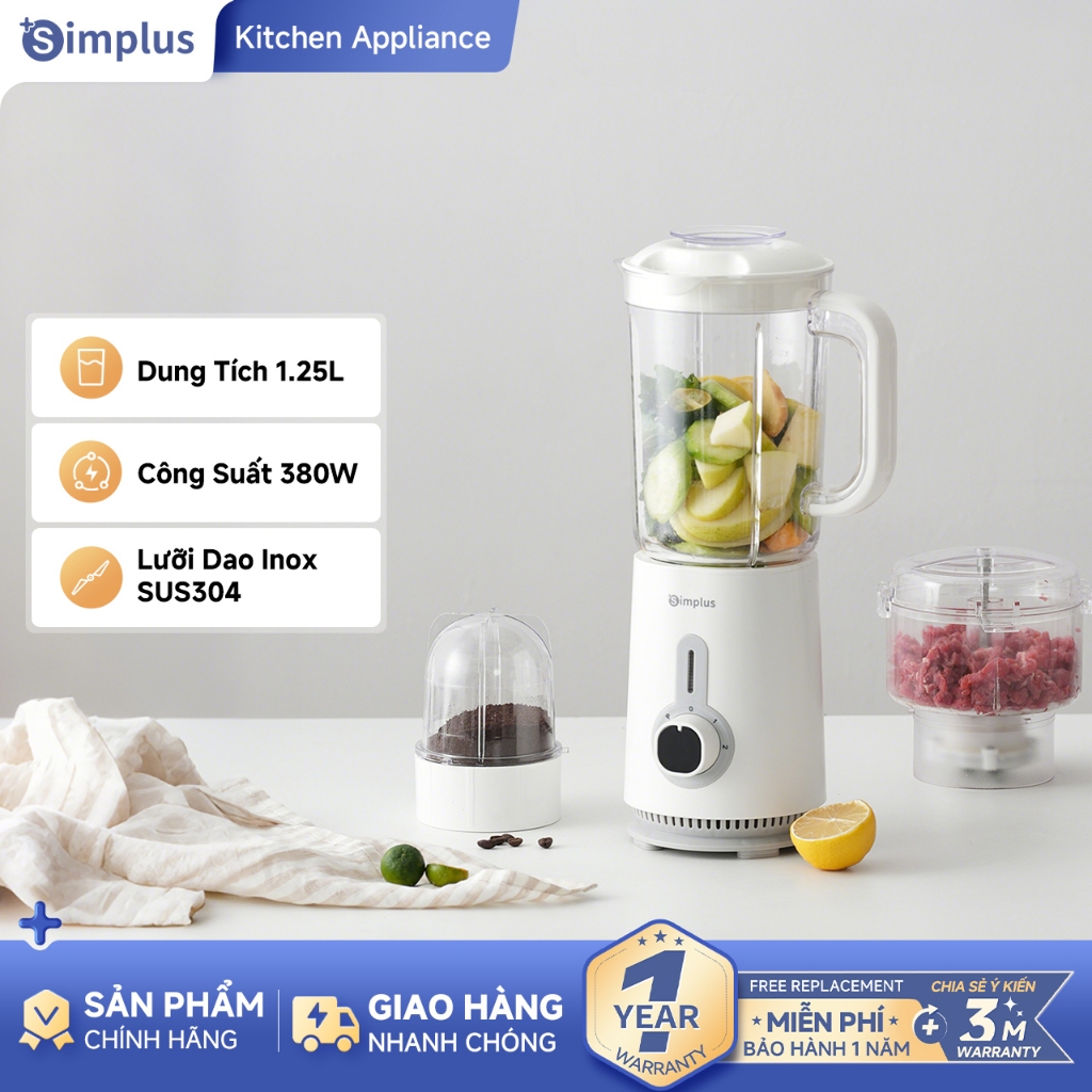 Simplus Máy xay sinh tố đa năng 1.25L - Bộ máy xay sinh tố 3 cối, cối xay sinh tố+cối xay thịt+cối x