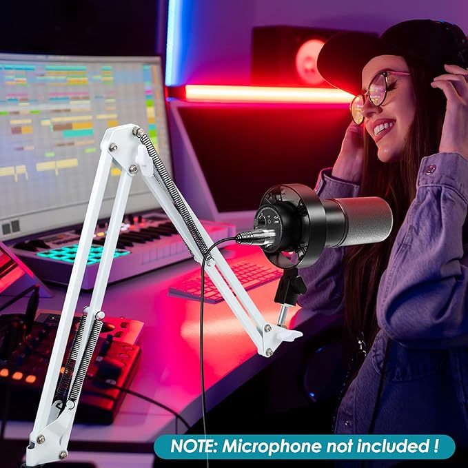 Cánh tay bùng nổ màu trắng cho Fifine K688 - Mic Boom Arm Tương thích với Micro Fifine, Fifine Mic B