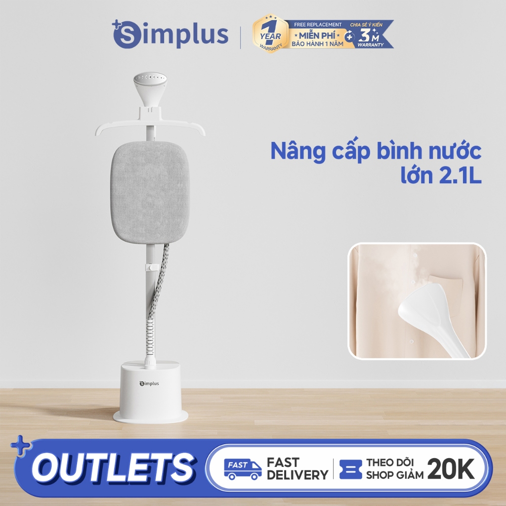 Simplus Bàn ủi hơi nước đứng Dung tích lớn 2.1L Công suất 2000W Làm nóng nhanh 40 giây Tùy chỉnh chiều cao Tích hợp móc treo GTJH023