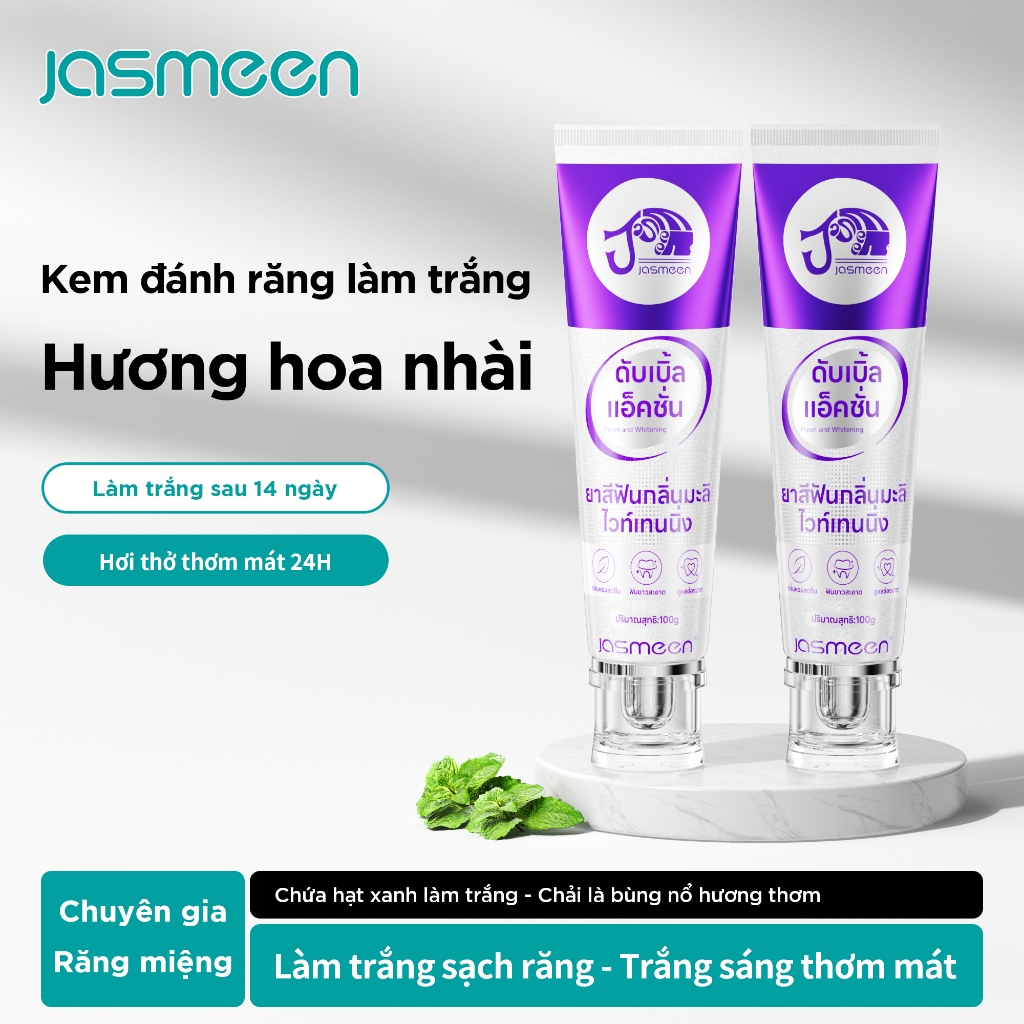 Kem Đánh Răng JASMEEN 3D White - Tẩy Trắng Mạnh Mẽ & Bảo Vệ Dài Lâu, Ngăn Ngừa Ố Vàng Quay Lại 100g