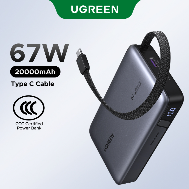 [Chứng nhận CCC] UGREEN 20000mAh 65W Cáp USB C tích hợp 3 cổng Sạc nhanh Powerbank Powerbank tương thích với iPhone 16/17 Pro Max