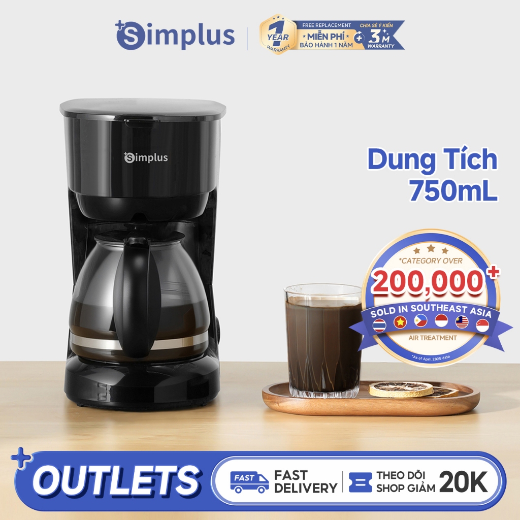 Simplus Máy Pha Cà Phê Americano Dung Tích 750mL KFJH011FZ - Bảo Hành 12 Tháng