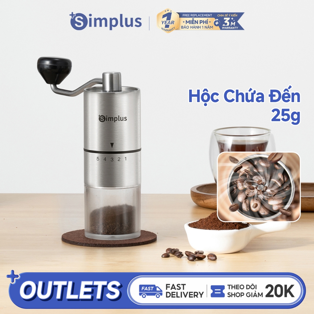 Simplus Máy xay hạt cà phê Cầm tay, Xay thủ công 20g Màu Inox MDJH002 - Bảo Hành 12 Tháng