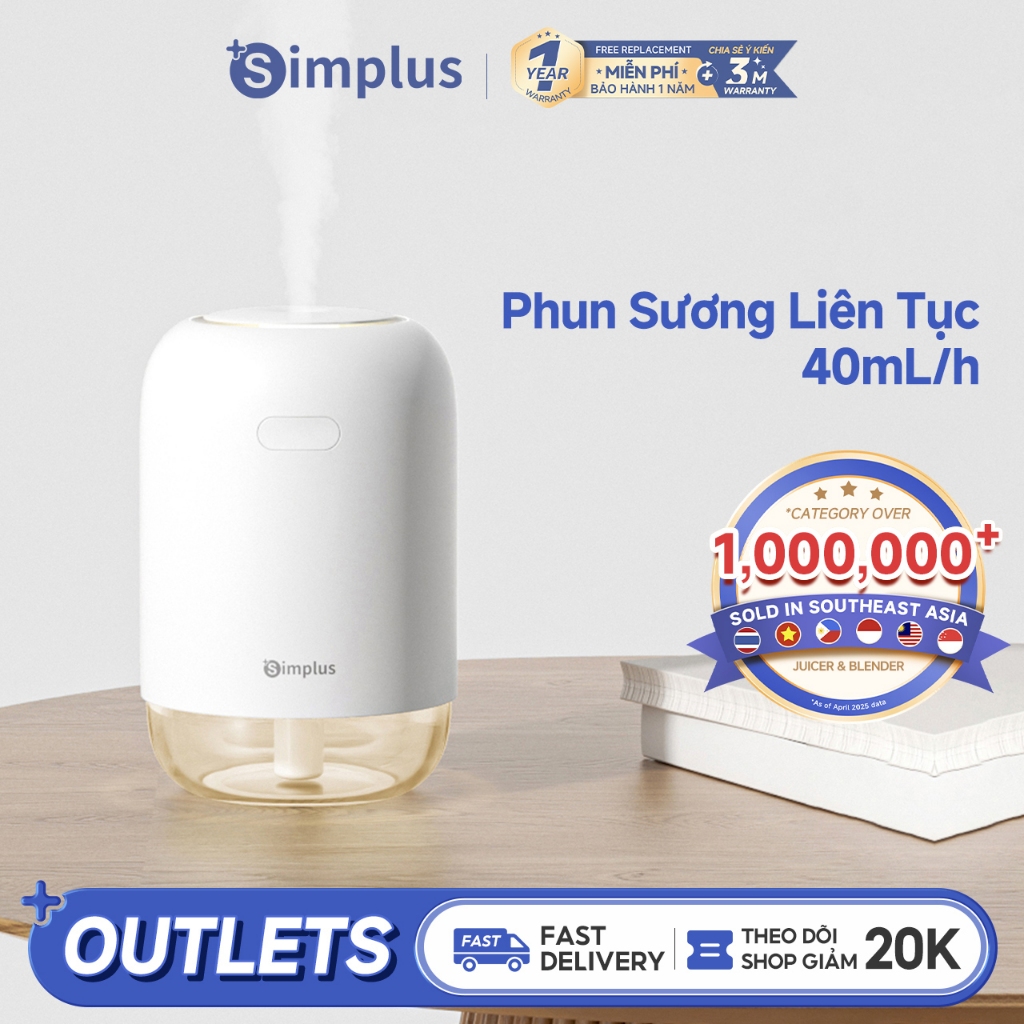 Simplus Máy Tạo Ẩm Dùng Trên Xe Hoặc Bàn Làm Việc Sạc Type-C Không Dây Dung Tích 250mL Dùng Liên Tục 14 Tiếng 2 Chế Độ Phun Sương JASH005 - Bảo Hành 12 Tháng