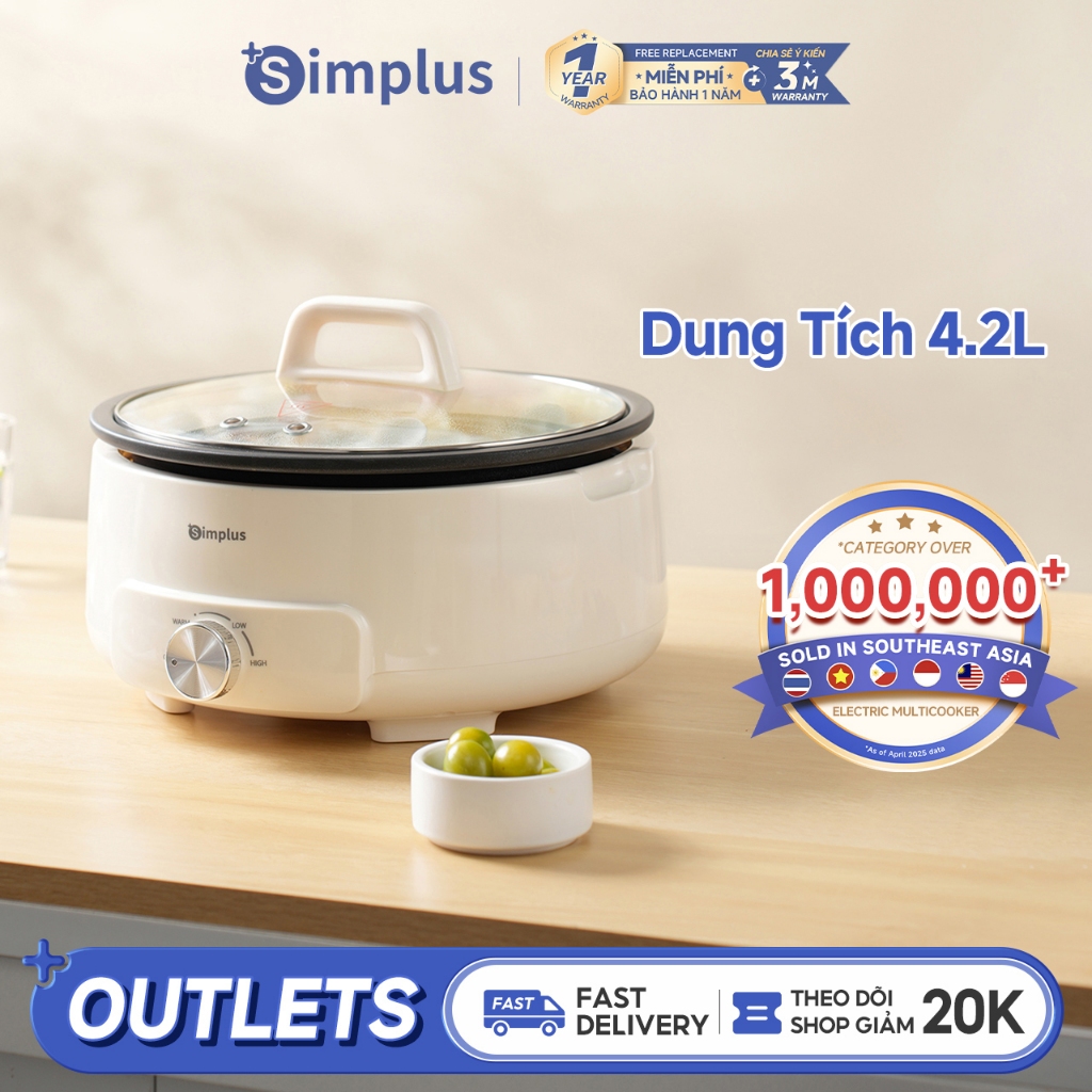 Simplus Nồi Lẩu Điện Đa Năng 4.2L Thiết Kế Tách Rời Dung Tích 1400W DHGH002 - Bảo Hành 12 Tháng