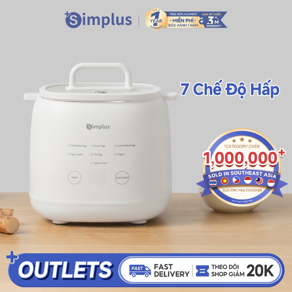 Simplus Nồi Hấp Trứng Nồi Hấp Đa Năng 7 Chế Độ Hẹn Giờ 24 Tiếng Điều Khiển Cảm Ứng DZEG006 -Bảo Hành 12 Tháng
