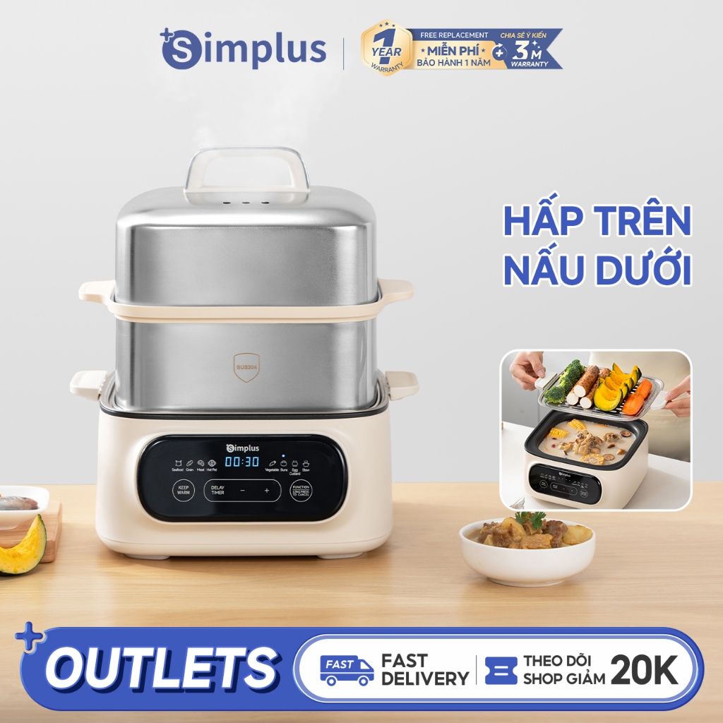 Simplus Nồi Hấp Điện 2 Tầng Dung Tích 12L Hẹn Giờ 24H DZEG004 - Bảo Hành 12 Tháng