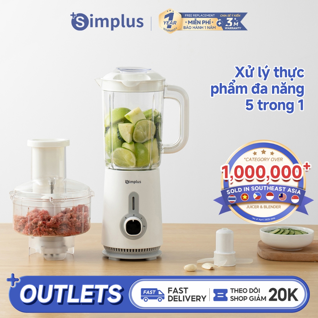 Simplus Máy Xay Đa Năng 5 Trong 1 Cối Xay Trái Cây 1.25L Cối Cắt Lát 1L Dùng Để Xay Sinh Tố Xay Thịt