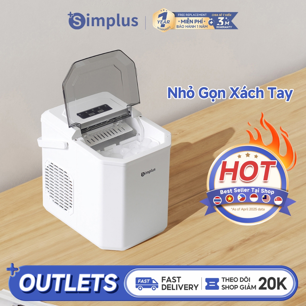 Simplus Máy Làm Đá Công Suất Thấp Bình Chứa Nước 1.3L Gia Dụng Mini ZBJH001 - Bảo Hành 12 Tháng