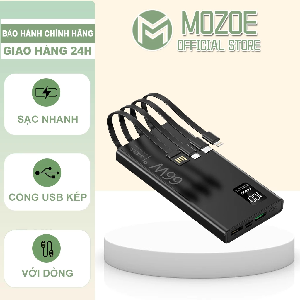 100000Sạc dự phòng mAh, sạc siêu nhanh 66W - Màn hình LED để biết thông tin