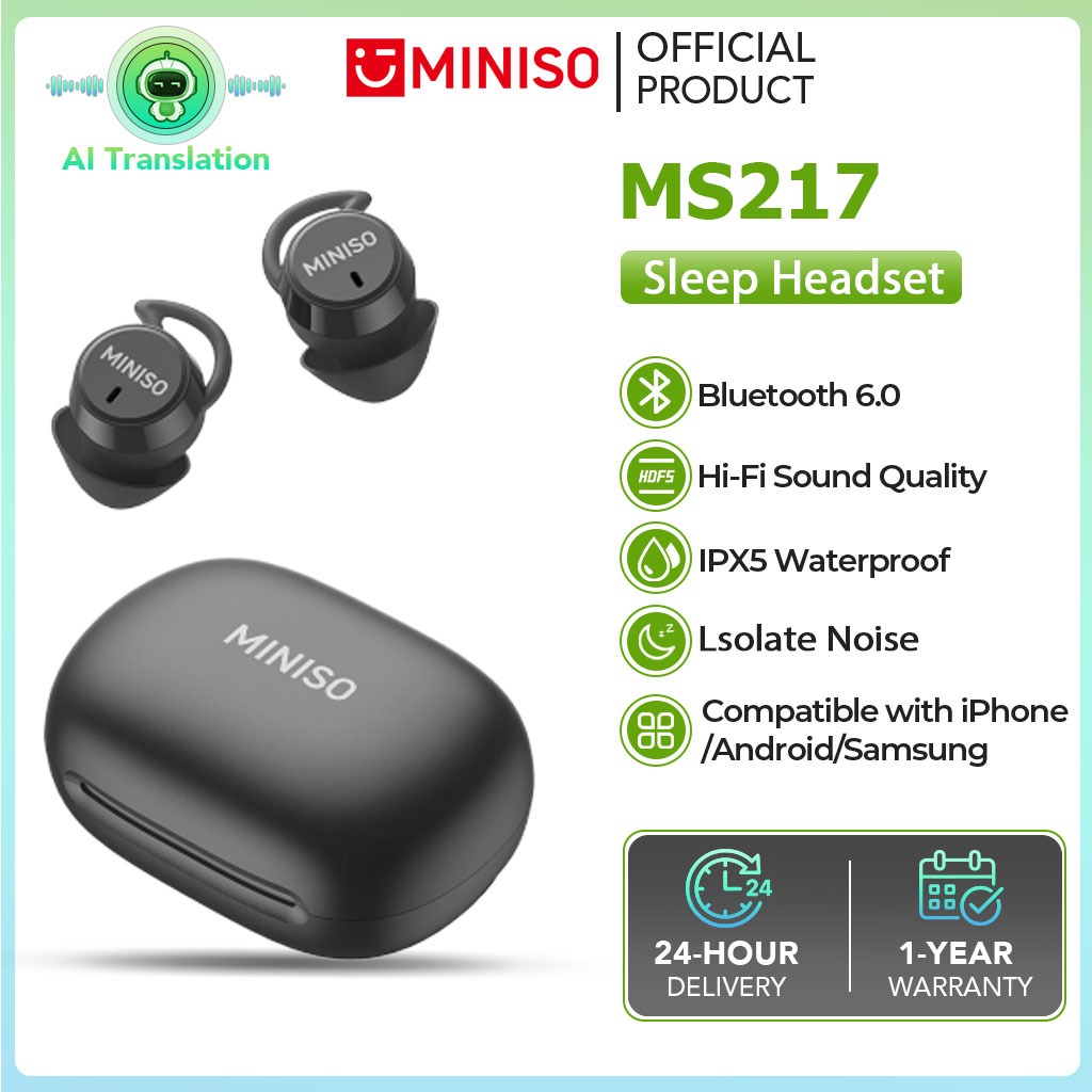 Tai nghe Miniso MS217 Khử tiếng ồn chủ động (ANC) Tai nghe ngủ Tai nghe không dây thực sự (True Wireless) Dịch thuật thông minh AI Chất lượng âm thanh HiFi Tai nghe Bluetooth | BigBuy360 - bigbuy360.vn