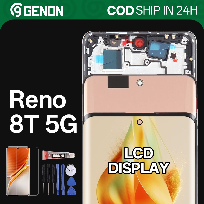 Genon OLED 120Hz Màn hình LCD cong cho Oppo Reno 8T 5G Màn hình LCD Màn hình cảm ứng với các bộ phận