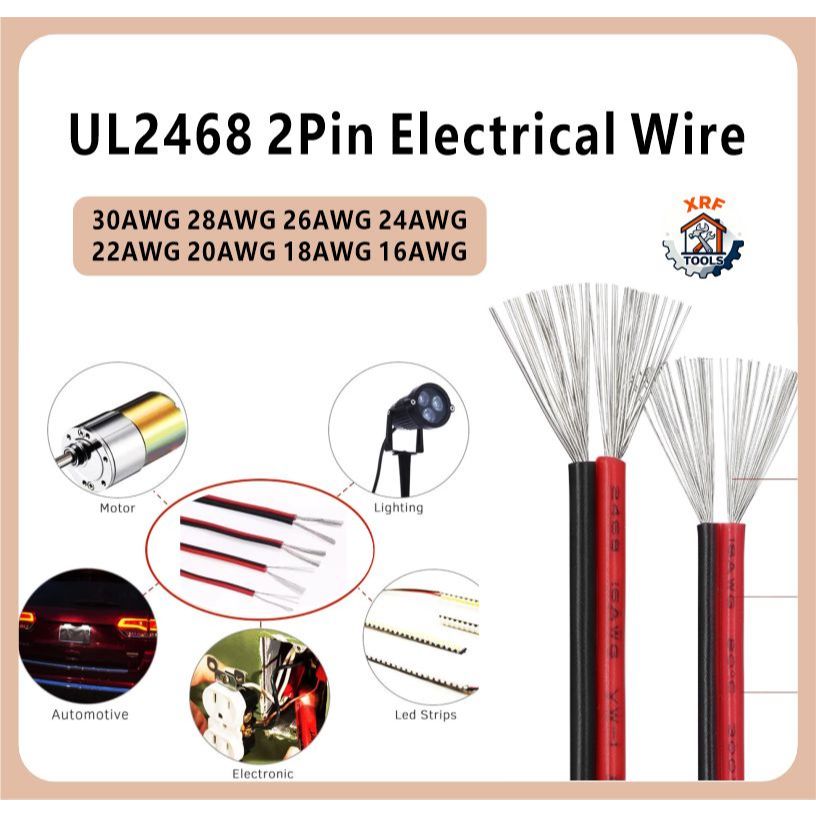 UL2468 Đỏ Đen 2Thread Cáp Đồng 2 Lõi 30AWG 28AWG 26AWG 24AWG 22AWG 20AWG 18AWG 16AWG Dây LED Chiếu S