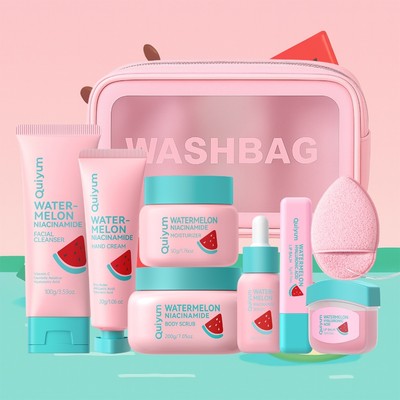 Bộ chăm sóc da dưa hấu Hydrating Glow QUIYUM - Dưỡng ẩm, tẩy tế bào chết, làm sáng toàn bộ - Bộ quà tặng 7 món có túi