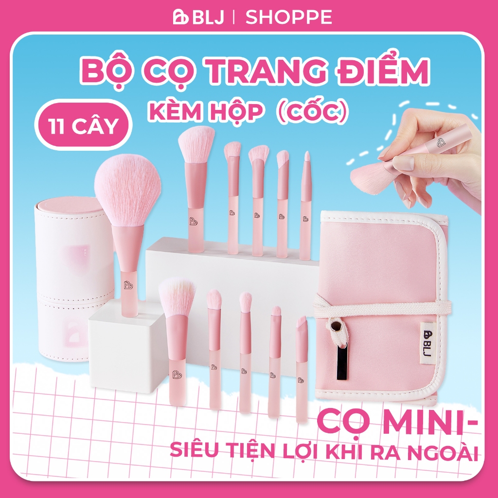 BLJ Bộ cọ trang điểm mini 11 chiếc size nhỏ màu hồng