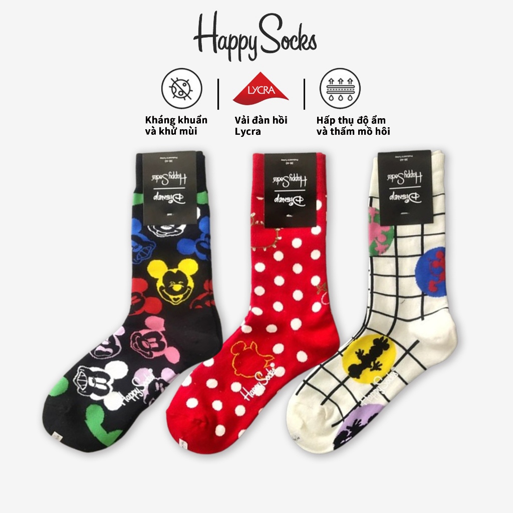 Happy Socks Tất Vớ Nữ Dễ Thương Cotton Crew Socks Mickey