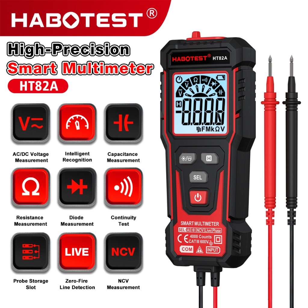 HABOTEST HT82A (HT93 Nâng cấp) Đồng hồ vạn năng kỹ thuật số thông minh 600V Phát hiện điện áp AC / D