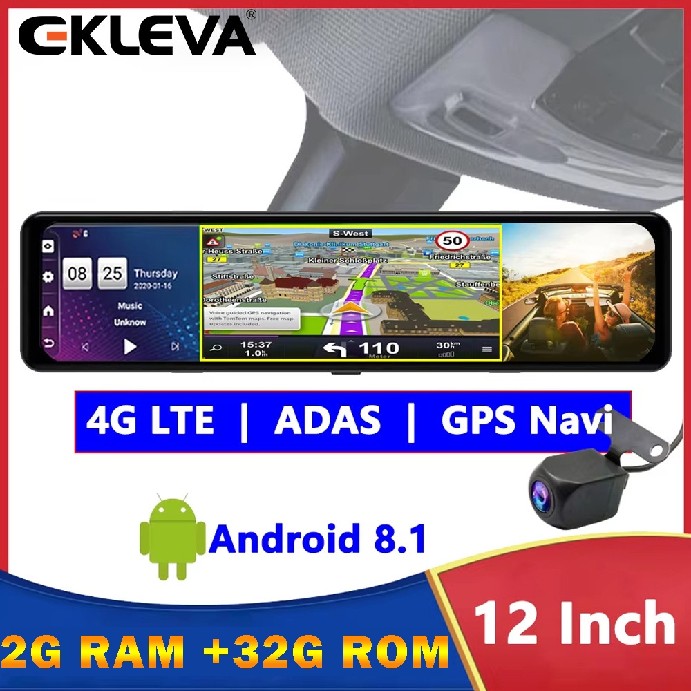 Ekleva 12 Inch Full Màn Hình Gương Chiếu Hậu Dash Cam Android 8.1 4G DVR Ô Tô Dash Camera ADAS WIFI 