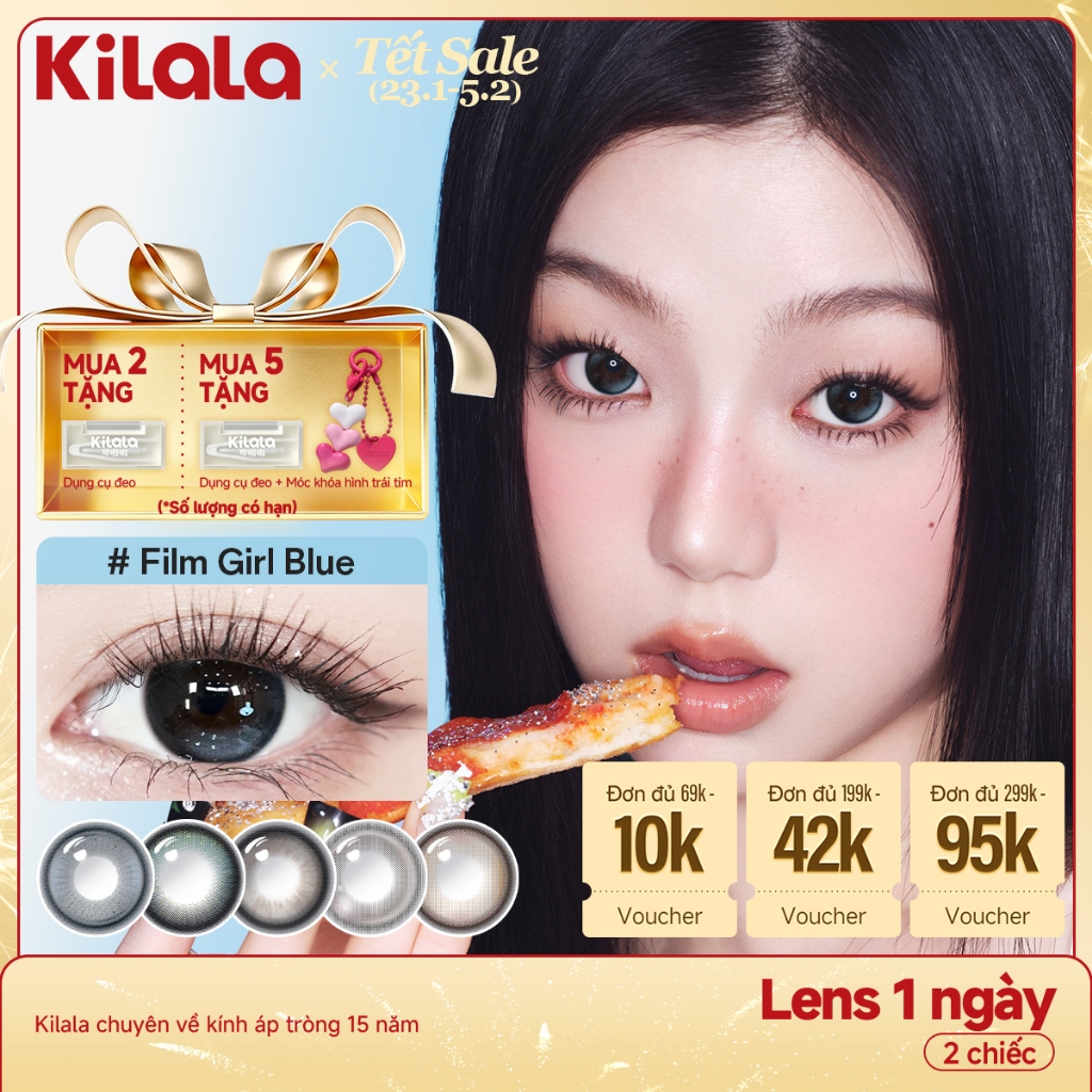 Kính áp tròng Kilala lens 1 ngày màu xám  DIA 14.0mm 14.2mm 14.5mm Filmgirl Blue  Lychee Grey  Heroi