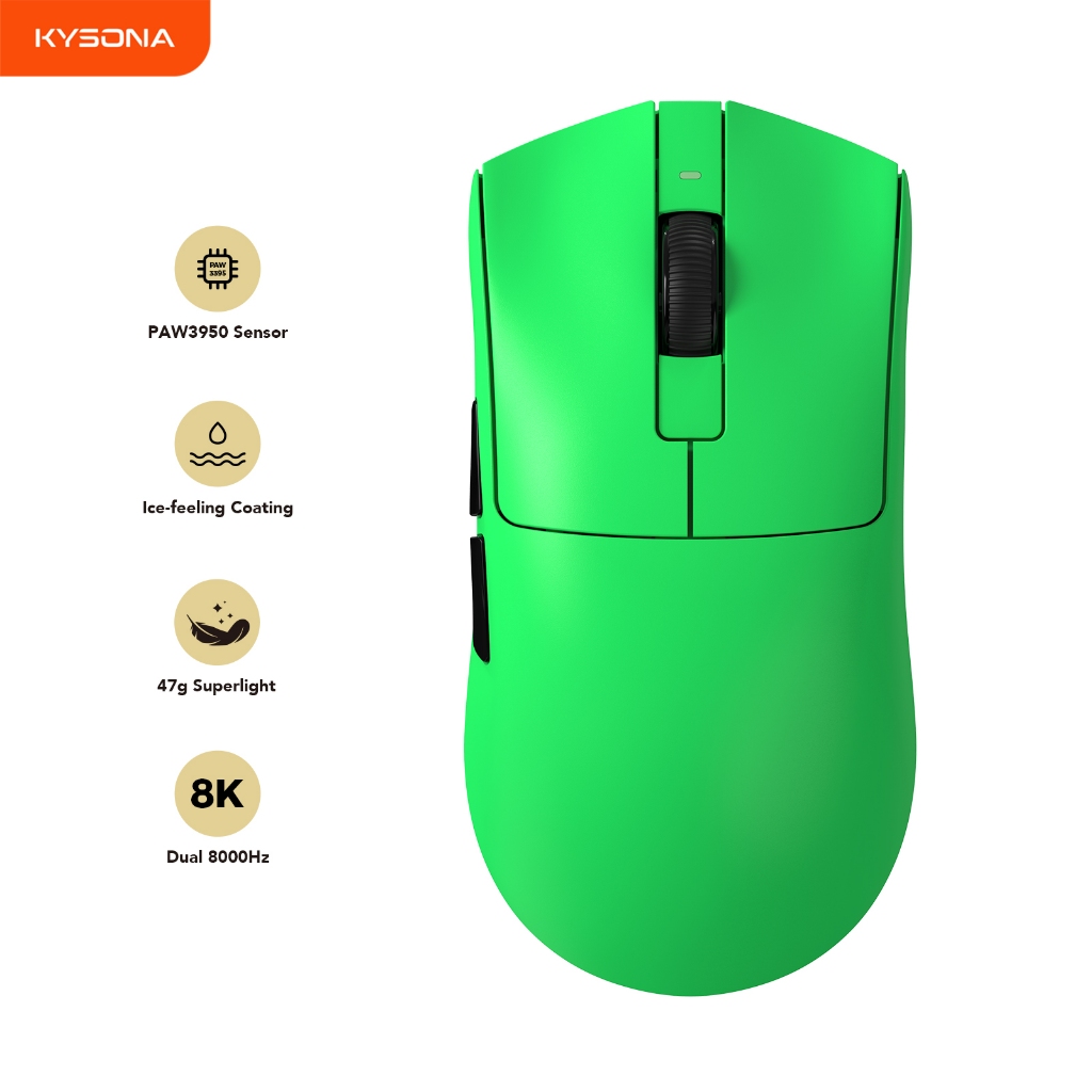 KYSONA Jupiter Ultra 46g Trọng lượng siêu nhẹ PAW3950 Chuột chơi game không dây Dual-8K Hz Lên đến 3
