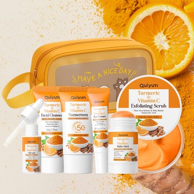 Bộ chăm sóc da Vitamin C nghệ 7 trong 1 QUIYUM - Sữa rửa mặt, Serum, Kem dưỡng ẩm, SPF, Kem dưỡng mắt, Tẩy tế bào chết | Bộ thường ngày làm sáng toàn bộ