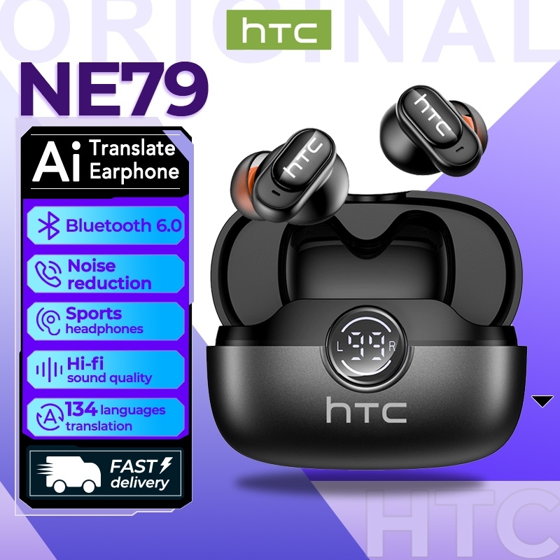 HTC NE79 Tai nghe dịch thuật AI Bluetooth 6.0 Tai nghe không dây Dịch thuật AI thời gian thực Thời lượng pin 72 giờ Micro khử tiếng ồn ENC Chống nước IPX5 Trọng lượng nhẹ.
