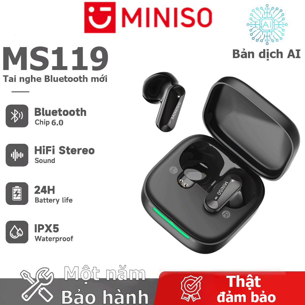 Bảo hành 1 năm Tai nghe dịch thuật ngôn ngữ MINISO MS119 Tai nghe Bluetooth không dây AI Hỗ trợ tai nghe thể thao 135 ngôn ngữ Dịch ngôn ngữ thời gian thực IPX5 Chất lượng âm thanh HiFi chống nước | BigBuy360 - bigbuy360.vn